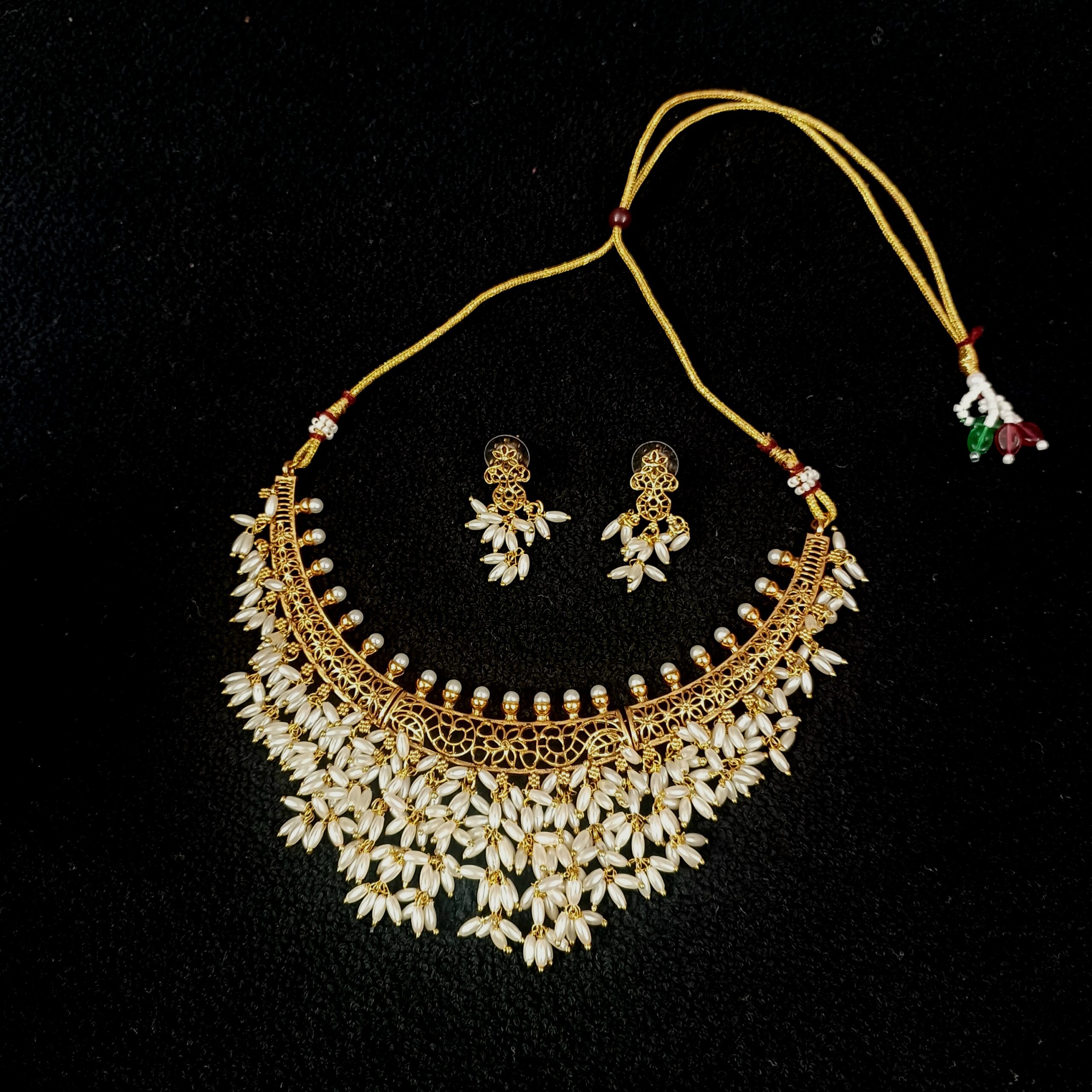 1gm Gold & Pearl Blossom Jewellery Set